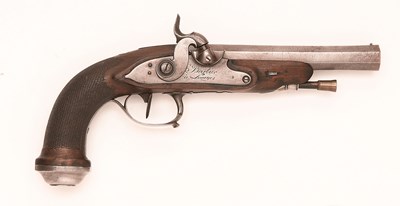 Lot 486 - A 20 BORE CONTINENTAL RIFLED PERCUSSION PISTOL SIGNED BARTIER Ã€ LIMOGES