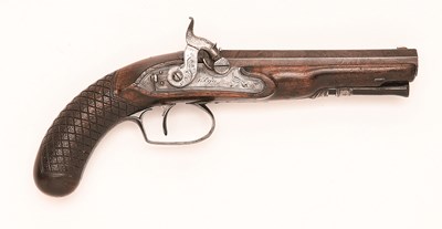 Lot 493 - A 32 BORE PERCUSSION TRAVELLING PISTOL BY DURS EGG