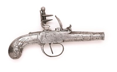 Lot 499 - A 120 BORE CONTINENTAL FLINTLOCK POCKET PISTOL FORMED ENTIRELY OF STEEL