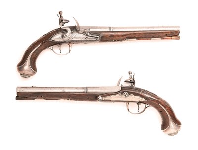 Lot 506 - A PAIR OF 22 BORE DUTCH FLINTLOCK PISTOLS SIGNED DELEAUX A UTRECHT