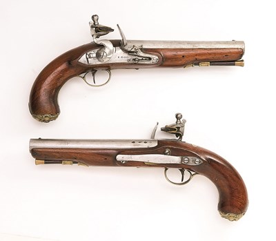 Lot 511 - A PAIR OF 16 BORE FLINTLOCK BELT PISTOLS OF LIVERY TYPE BY JOSEPH EGG