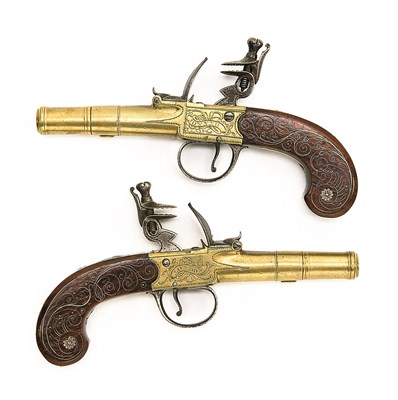 Lot 517 - A PAIR OF 120 BORE FLINTLOCK POCKET PISTOLS BY JOYNER