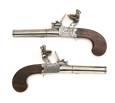 Lot 518 - A PAIR OF 50 BORE FLINTLOCK POCKET PISTOLS BY GALTON