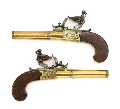 Lot 521 - A PAIR OF 54 BORE FLINTLOCK POCKET PISTOLS BY JOHN RICHARDS