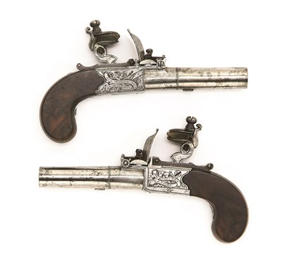 Lot 524 - A PAIR OF 54 BORE SMALL FLINTLOCK POCKET PISTOLS BY H. W. MORTIMER