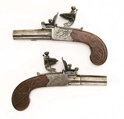 Lot 525 - A PAIR OF FLINTLOCK POCKET PISTOLS BY LOPE