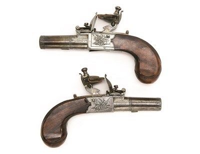 Lot 527 - A PAIR OF 50 BORE FLINTLOCK POCKET PISTOLS BY SMITH