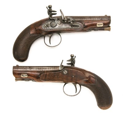 Lot 529 - A PAIR OF 40 BORE FLINTLOCK TRAVELLING PISTOLS BY FISHENDEN