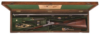 Lot 559 - **A FINE CASED 14 BORE D.B. PERCUSSION SPORTING RIFLE FOR 'IMPERIAL' CAPS BY SAMUEL & CHARLES SMITH