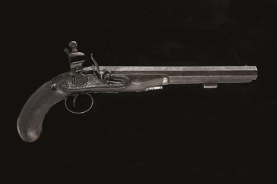 Lot 583 - **A 28 BORE FLINTLOCK DUELLING PISTOL SIGNED FISHER