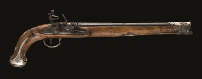 Lot 590 - **AN 18 BORE FRENCH FLINTLOCK LONG HOLSTER PISTOL FOR THE EASTERN MARKET BY FATOU