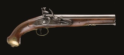 Lot 594 - **A .650 CALIBRE FLINTLOCK PISTOL OF REGULATION TYPE BY THOMAS