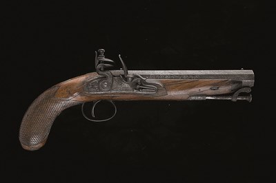 Lot 598 - AN 18 BORE FLINTLOCK OFFICER'S PISTOL SIGNED CLARK