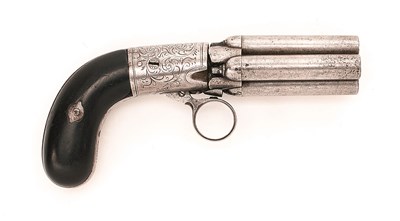 Lot 610 - **AN 80 BORE CONTINENTAL MARIETTE PATENT FOUR-SHOT UNDER-HAMMER PERCUSSION PEPPERBOX REVOLVER