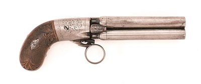 Lot 611 - **AN 80 BORE CONTINENTAL MARIETTE PATENT FOUR-SHOT UNDER-HAMMER PERCUSSION PEPPERBOX REVOLVER