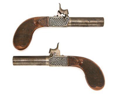 Lot 634 - A PAIR OF 40 BORE CONTINENTAL RIFLED PERCUSSION POCKET PISTOLS