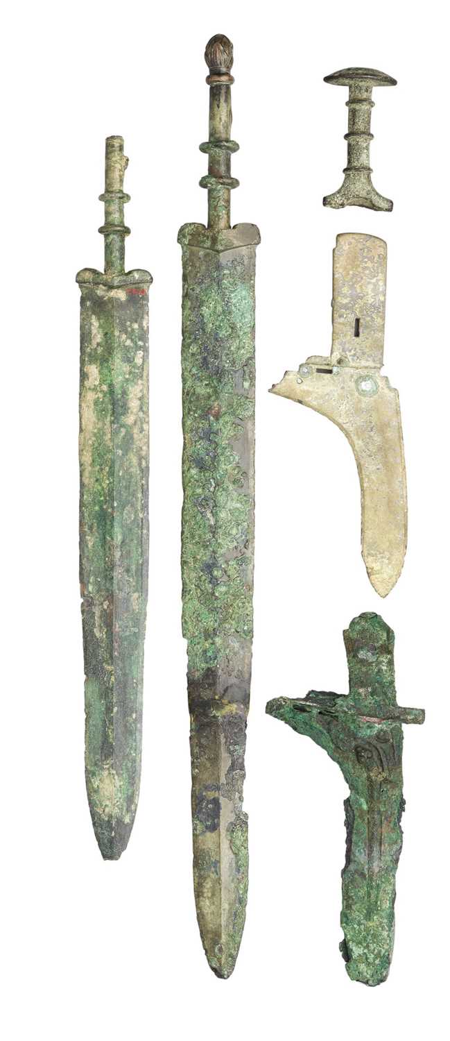 Lot 34 - **TWO CHINESE BRONZE SWORDS (JIAN)