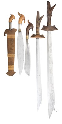 Lot 46 - **THREE MORO SHORTSWORDS (BARONG)