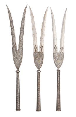 Lot 102 - THREE DETACHED PERSIAN SPEARHEADS