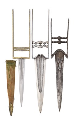 Lot 105 - **THREE INDIAN DAGGERS (KATAR)