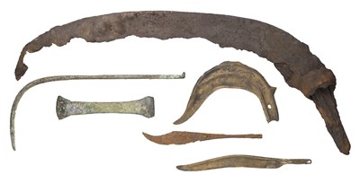 Lot 119 - **A MISCELLANEOUS GROUP OF SIX BRONZE AND IRON IMPLEMENTS