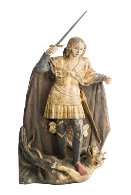 Lot 137 - **A POLYCHROME AND GILDED FIGURE OF ST. GEORGE