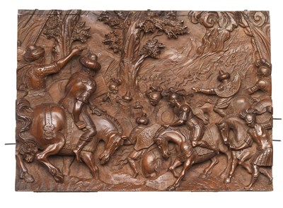 Lot 140 - **A FRUITWOOD RELIEF OF A BATTLE SCENE