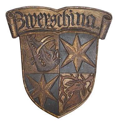 Lot 143 - **A PAINTED METAL ARMORIAL SHIELD