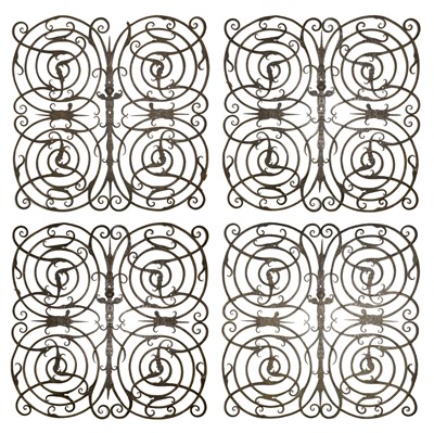 Lot 144 - **A SET OF FOUR WROUGHT IRON GRILLES