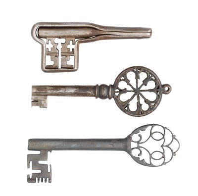 Lot 149 - **A GROUP OF THREE IRON KEYS