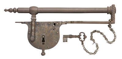Lot 150 - **A LARGE IRON PADLOCK AND KEY