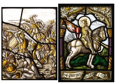 Lot 174 - **TWO GERMAN STAINED GLASS PANELS