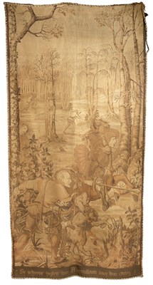 Lot 179 - **A PAIR OF JACQUARD MACHINE LOOM WOVEN HUNTING TEXTILE PANELS