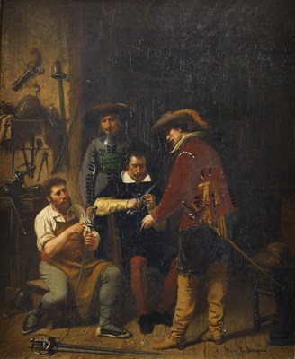 Lot 183 - **TONY-FRANCOIS DE BERGUE (FRENCH, 1820-1890) THE ARMOURER AND HIS CAVALIERS