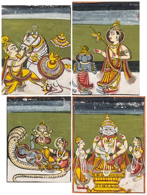 Lot 340 - TWO GROUPS OF PAINTINGS DEPICTING HINDU DEITIES, RAJASTHAN, INDIA, LATE 19TH CENTURY