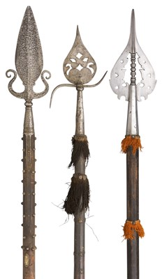 Lot 266 - **THREE DECORATED SPEARS