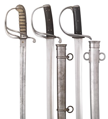 Lot 377 - **A BRITISH COMPOSITE OFFICER'S SWORD; AN 1853 PATTERN CAVALRY TROOPER'S SWORD AND AN 1885 PATTERN