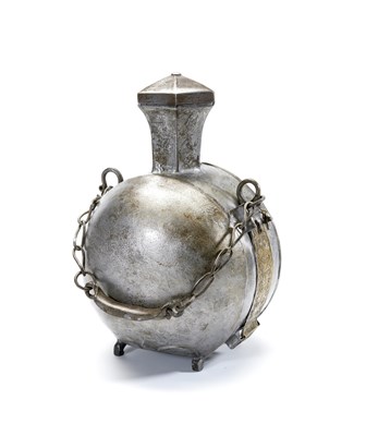 Lot 450 - **A GERMAN LARGE FLASK OF TINNED IRON