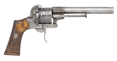 Lot 468 - **A 50 BORE BELGIAN SIX-SHOT PIN-FIRE REVOLVER