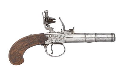 Lot 470 - **AN 80 BORE ENGLISH FLINTLOCK POCKET PISTOL BY PARKES