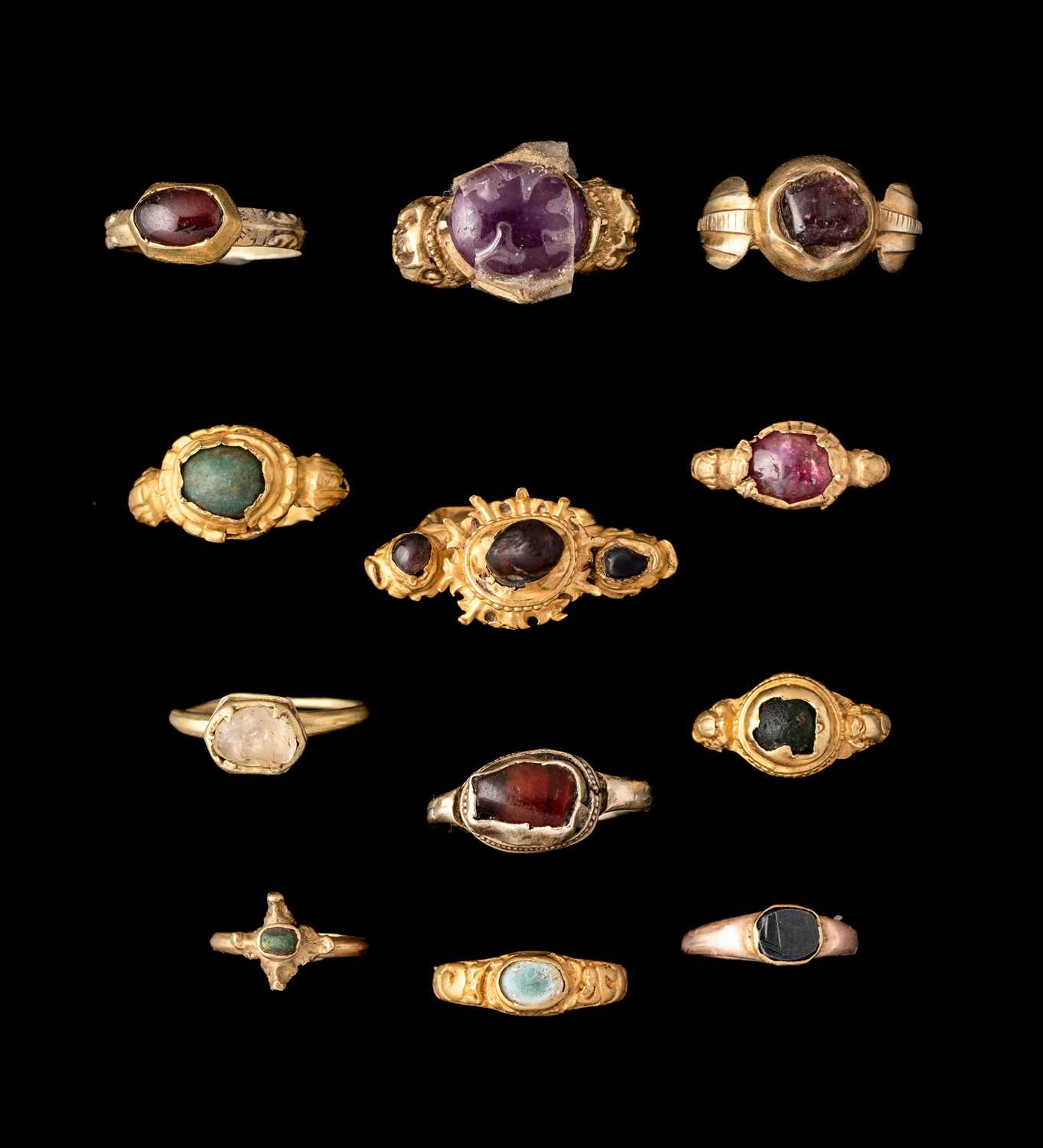 Lot 216 - TWELVE GEM-SET GOLD RINGS