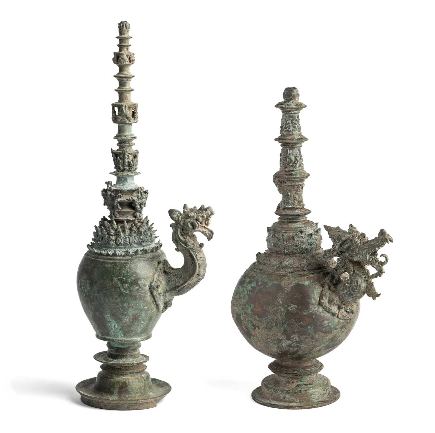 Lot 226 - TWO BRONZE HOLY WATER (AMRTA) EWERS