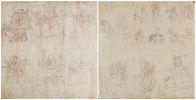 Lot 694 - TWO SHEETS OF PAHARI DRAWINGS, PUNJAB, INDIA, 19TH CENTURY