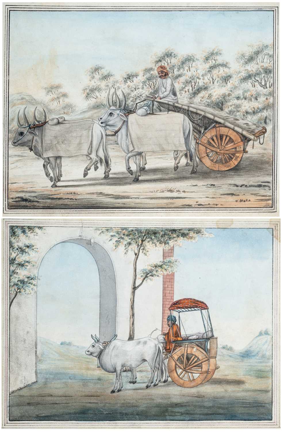 Lot 335 - TWO SCENES DEPICTING OX-CARTS