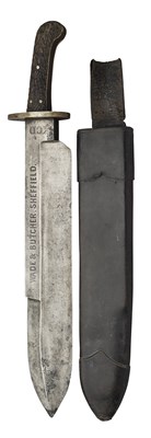 Lot 235 - A MASSIVE BOWIE KNIFE, WADE & BUTCHER, SHEFFIELD, LATE 19TH CENTURY, PROBABLY FOR EXHBITION