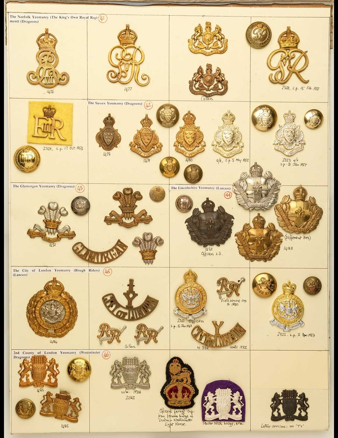 Lot 72 - Insignia of Yeomanry Regiments formed circa 1900