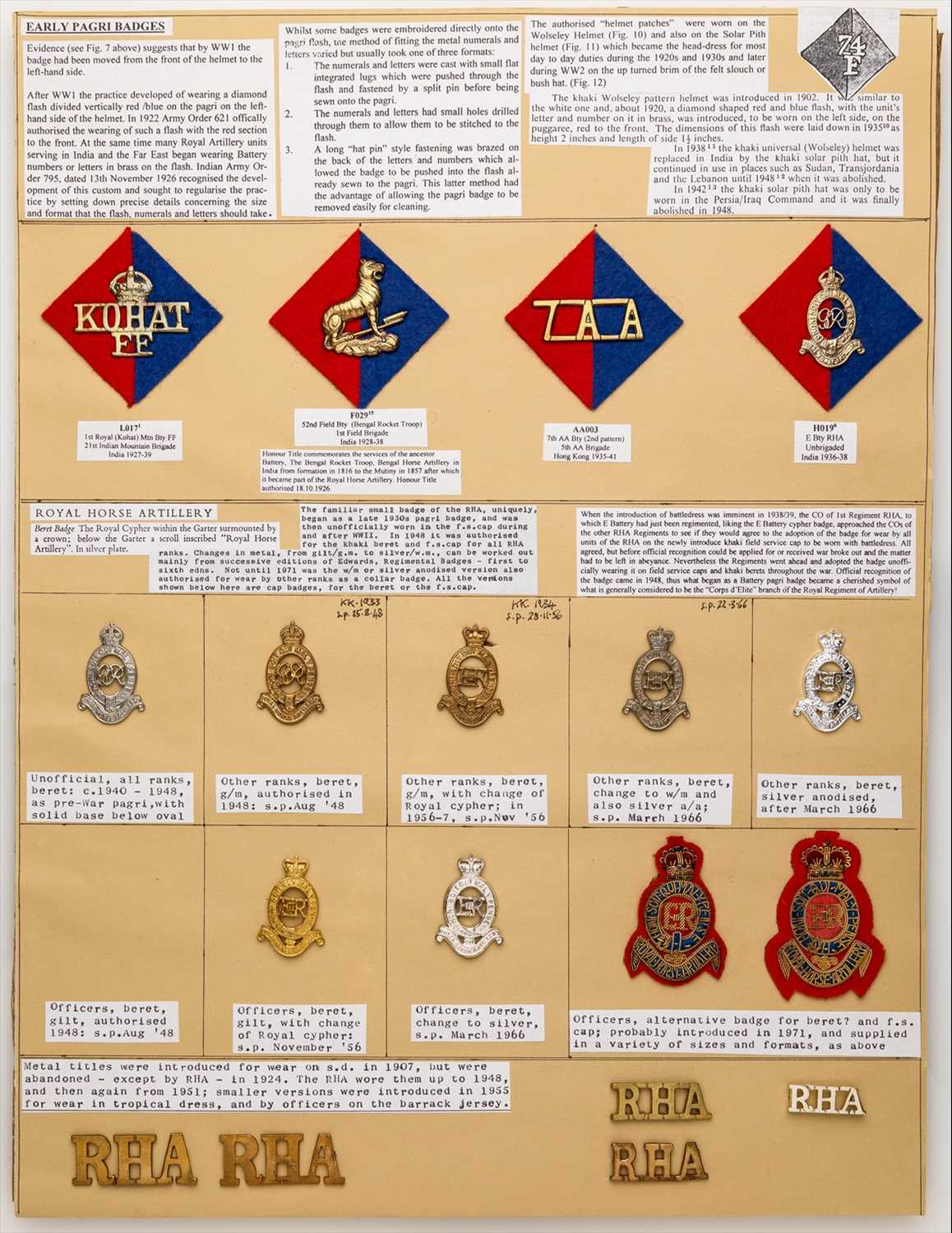 Lot 86 - Royal Horse Artillery and other insignia