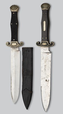 Lot 689 - A DAGGER, HARRISON BROS & HOWSON, SHEFFIELD, EARLY 20TH CENTURY AND ANOTHER, SIMILAR, FRENCH, SABATIER, 20TH CENTURY