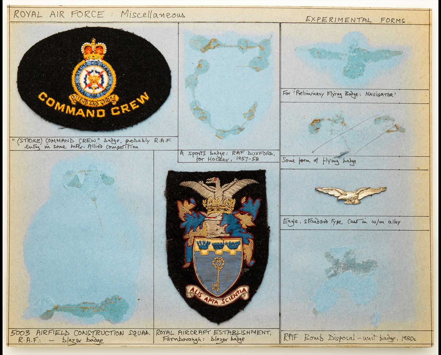 Lot 416 - Royal Air Force flying suit and Royal Aircraft Establishment blazer badges.