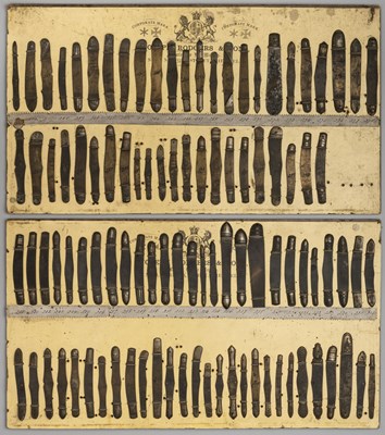 Lot 601 - JOSEPH RODGERS & SONS LTD, 6 NORFOLK STREET, SHEFFIELD: TWO PENKNIFE COMPONENT DISPLAY BOARDS, LATE 19TH/20TH CENTURY